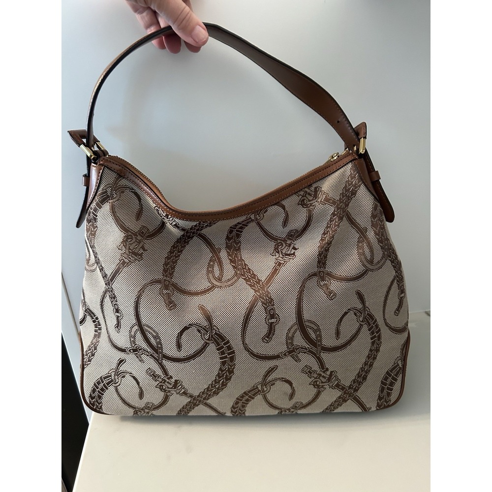Ralph Lauren Purse Signature Canvas Shopper Carryall Tote Bag Equestrian